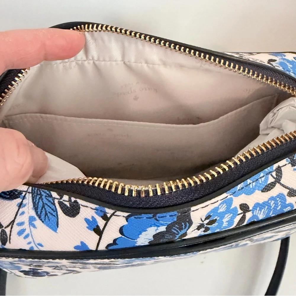 Kate spade blue multi floral crossbody zipped purse